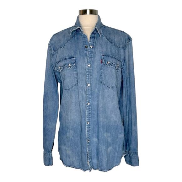 Levi's Men's Long Sleeve Western Pearl Snap Shirt Slim Fit Blue XL - Picture 1 of 14